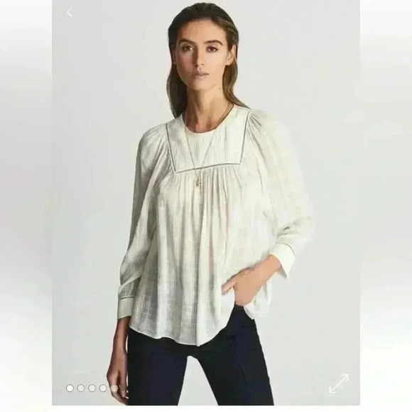 New Reiss Marcia Ladder Sheer Interest White Blouse Size 4 - Picture 2 of 13
